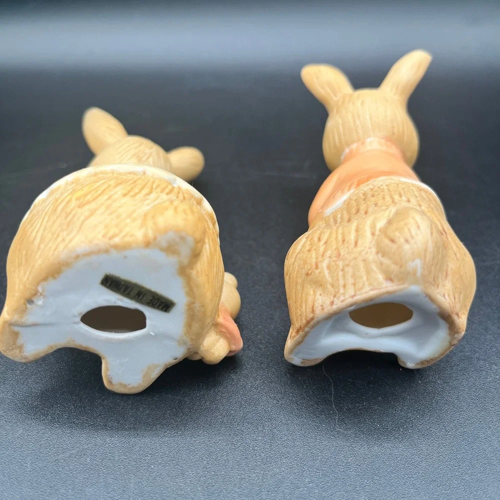 Vtg Ceramic Easter Bunny Figurine Set 2pc Rabbit Chicks Spring Decor In Box 3.5